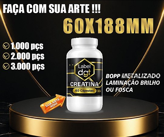 Rótulo BOPP METALIZADO 60mmx188mm de alta fixação. Ideal para cosméticos e suplementos. Confira!