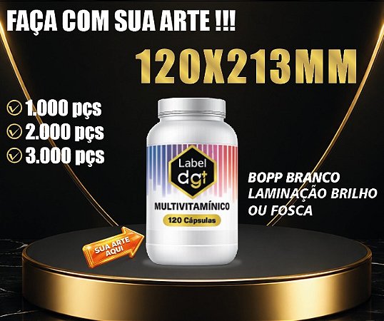 Rótulo BOPP BRANCO 120mmx 213mm de alta fixação. Ideal para cosméticos e suplementos. Confira!