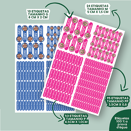 Kit 179 Etiquetas Escolares Personalizadas com Foto da Criança para Material Escolar