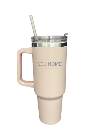 Copo Térmico com Canudo Personalizado | Rosa