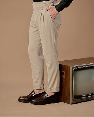 Calça Alfaiataria Bege Masculina Ajustada