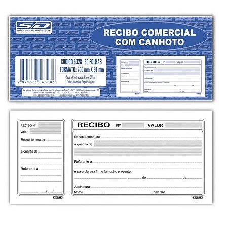 RECIBO COM. BCO C/CANHOTO 50FLS 6328-9 S.D(E)