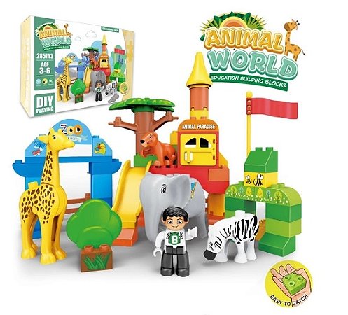 BLOCOS DUPLOS MUNDO ANIMAL 62PC