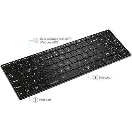 TECLADO SEM FIO BLUETOOTH PRETO SLIM (05)