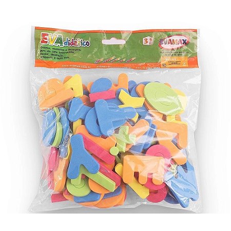 BRINQUEDO PEDAGOGICO EVA ALFANUMERICO 5MM 107PC 5X3CM. UNIDADE 5206 - EVAMAX