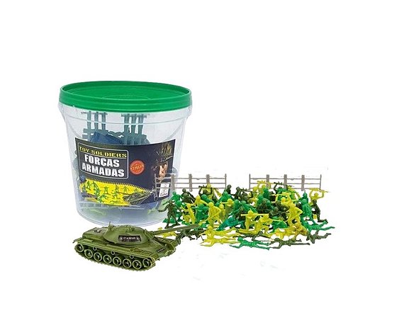 FORCAS ARMADAS PLAYSET SOLDADOS E TANQUE BRASILEIROS BALDE