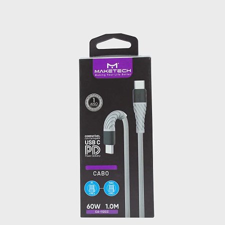 CABO USB MOD. CA-112CC 1M 60W CINZA MARCA MAKETECH