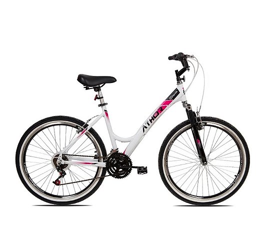 BIC. ARO 26 ONE FEMININA ALUMINIO 18V 45MM  FREIO V BRAKE C/ SUSPENSAO BRANCA