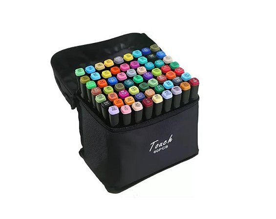 ESTOJO DE CANETAS MARCADOR PERMANENTE PONTA DUPLA 60 CORES