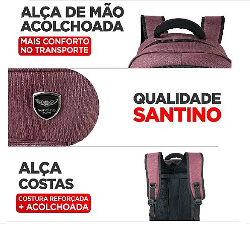 MOCHILA NOTEBOOKPILAR POLIESTER SANTINO SAN113U COR: VINHO