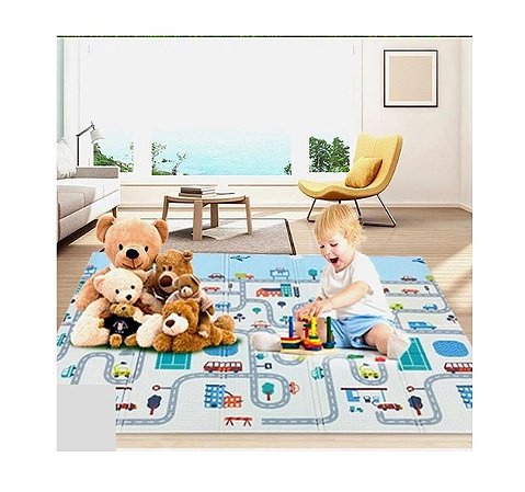 TAPETE DE ATIVIDADES DUPLA FACE PISTA DE CARRINHO 200X150X05 CM