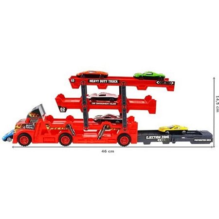 CAMINHAO CEGONHA COM 6 CARRINHOS DE METAL COM FRICCAO