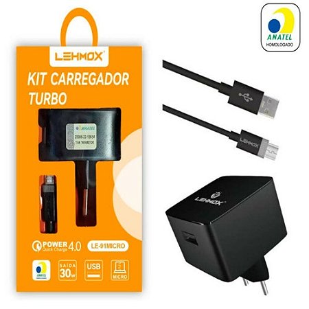 CARREGADOR MICRO USB V8 4.0 TURBO LEHMOX MOD.LE91MICRO