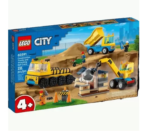 CAMINHOES DE CONSTRUCAO E GUINDASTE COM BOLA DE DEMOLICAO