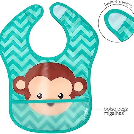 BABADOR COM BOLSO ANIMAL FUN MACACO