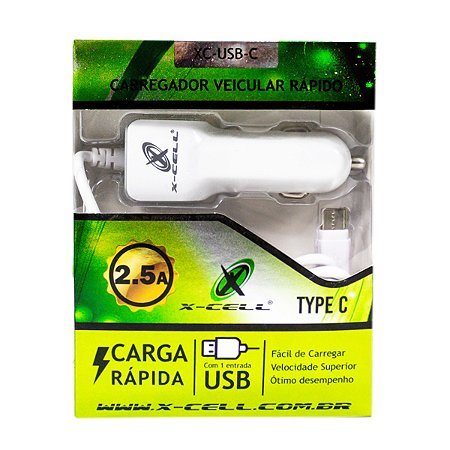 CARREG VEICULAR USB 2.5A TYPE C XCELL BR