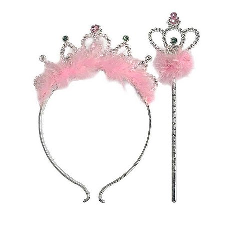 KIT TIARA COROA C/VARINHA MAKE+ PLUMA RS CHARME(E)