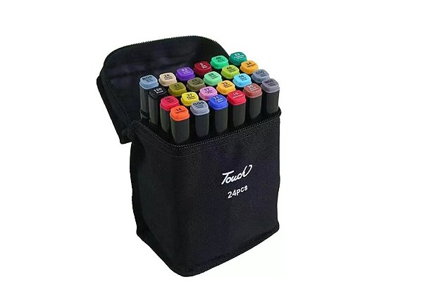 ESTOJO DE CANETAS MARCADOR PERMANENTE PONTA DUPLA 24 CORES