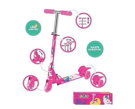 PATINETE 3 RODAS COM LEDS - ROSA