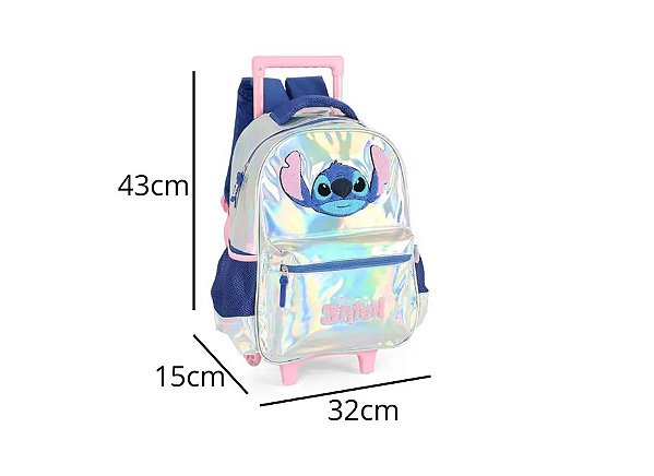 MOCHILA COM RODAS PRATA STITCH