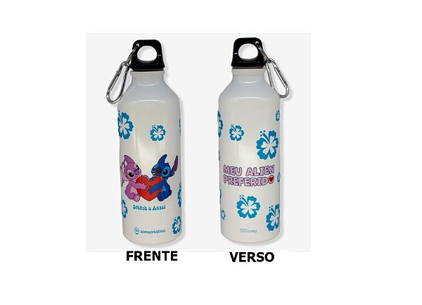 GARRAFA DE ALUMINIO 500ML C/MOSQUETAO STITCH NAMORADOS  EAN :7908623028735