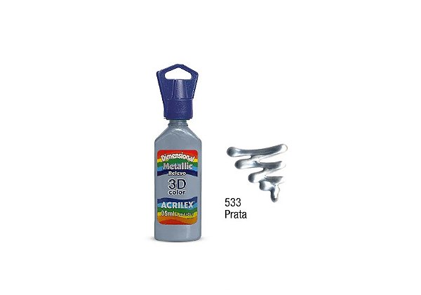 TINTA REL DIMENS.METALLIC ACRILEX PRATA 533