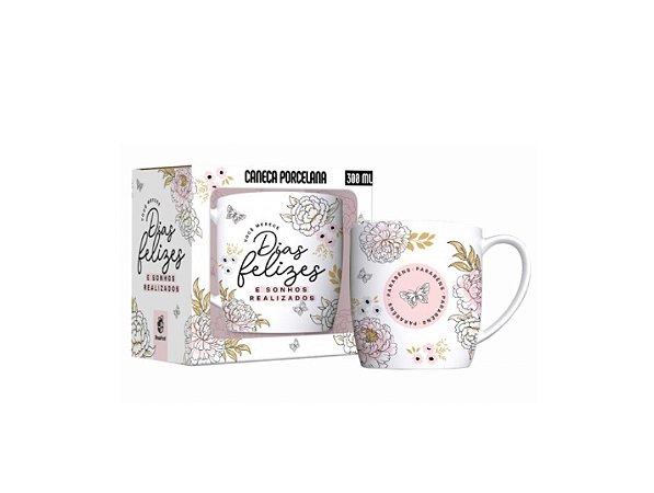 CANECA PORCELANA URBAN 300ML - VOCE MERECE DIAS FELIZES