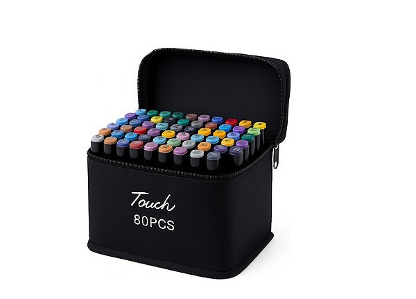 ESTOJO DE CANETAS MARCADOR PERMANENTE PONTA DUPLA 80 CORES