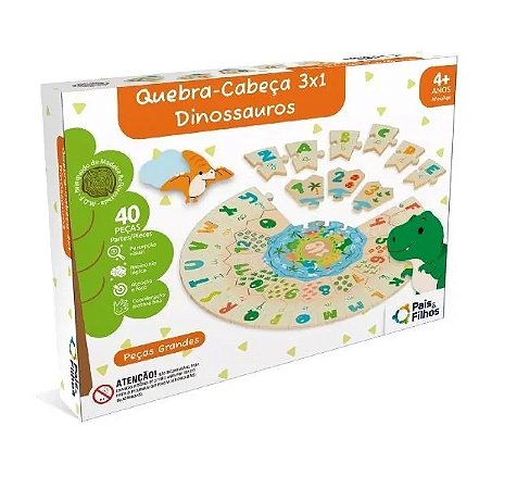 QUEBRA-CABECA 3X1 DINOSSAUROS - MADEIRA UNICA