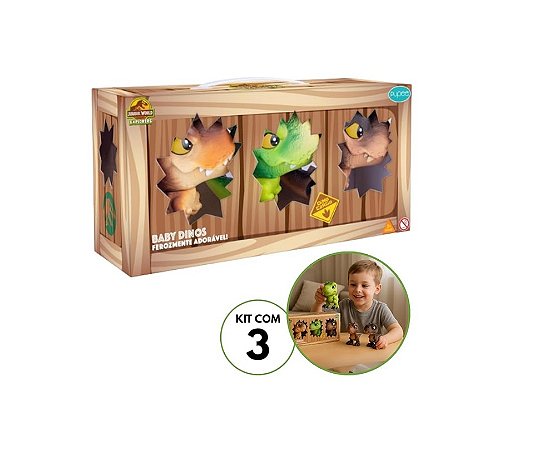 PACK JURASSIC WORLD - MINI T-REX VERDE, MARROM E PRETO - BABY DINOS - UNIVERSAL
