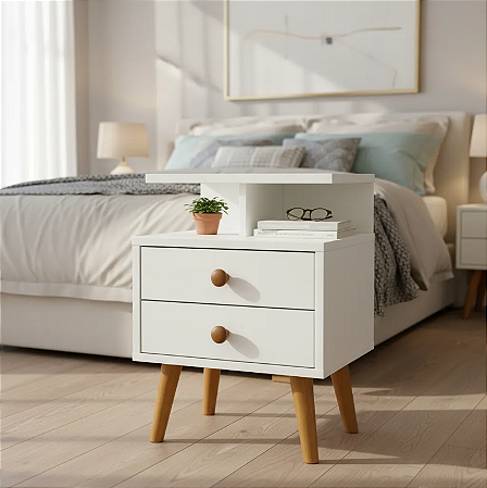 Mesa De Cabeceira Moderna 40 Cm Em Mdf Com Pés Palito