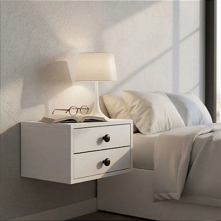 Mesa Suspensa MDF Branco com 2 Gavetas 40x30cm – Enviada Montada