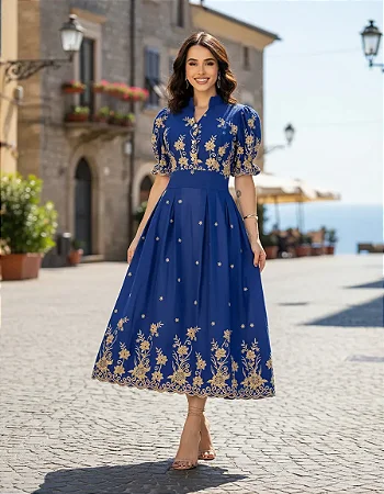 Vestido Moda Evangélica Bordado 100% Algodão Lastec Botões