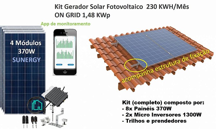 Kit Gerador Solar Fotovoltaico 230kwh/mês ON GRID > Ceram