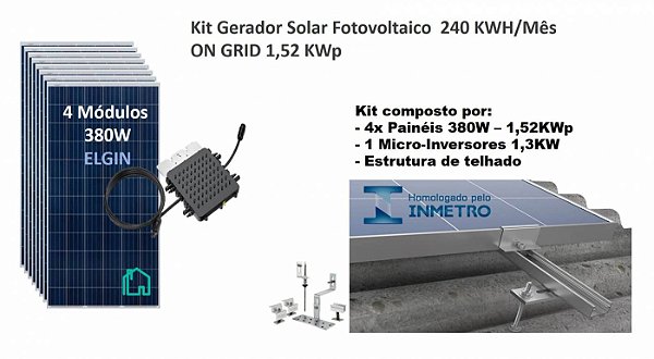 Kit Gerador Solar Fotovoltaico 230kwh/mês ON GRID