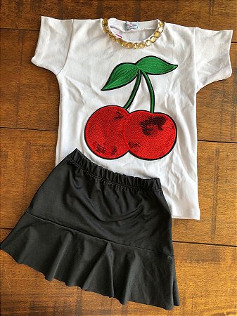 Conjunto Blusa e Saia Cerejas Paetês