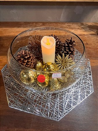 Vidro tipo aquário baixo com vela eletrônica