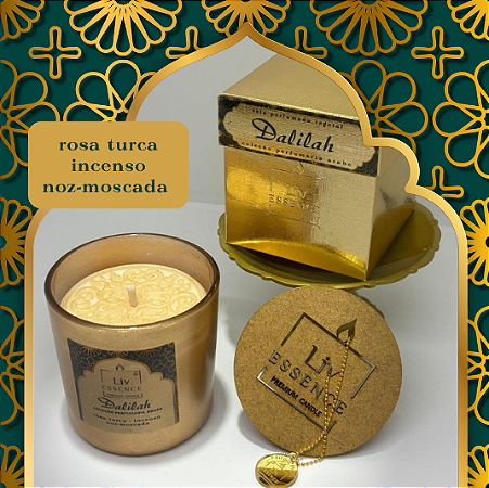 Vela Aromática DALILAH (Rosa turca/Incenso/Noz-moscada) - Cera Vegetal Premium 180g