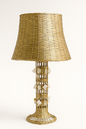 LUMINÁRIA EM PALHA NATURAL E CRISTAIS