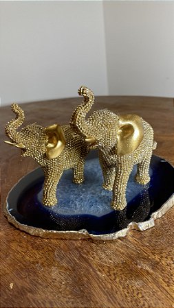 DUPLA ELEFANTE DOURADO - RIQUEZA- NA ÁGATA AZUL.