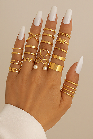 Anéis banhados a ouro sortidos