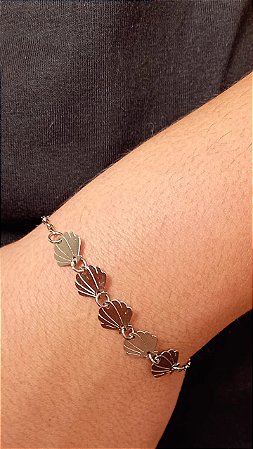 Pulseira 5 Conchas Aço Inox Prata Feminina