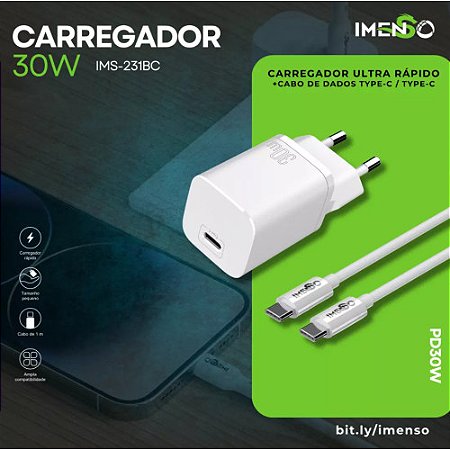 CARREGADOR IMENSO USB-C PD30W IMS-231BC
