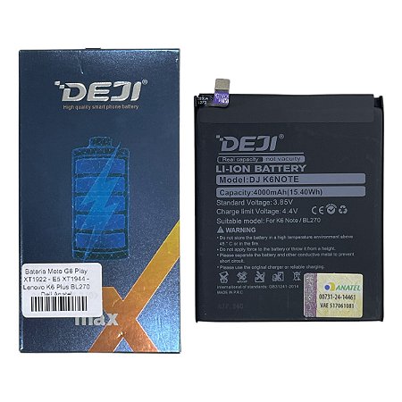 Bateria Moto G6 Play XT1922 - E5 XT1944 - Lenovo K6 Plus BL270 Deji Anatel