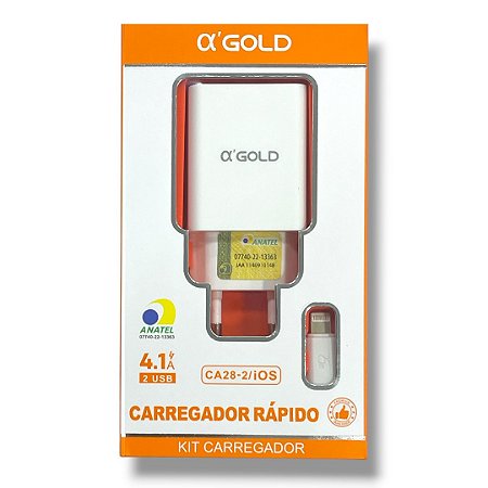 Carregador A'Gold Lightning 4.1A 2 USB CA28-2 Anatel