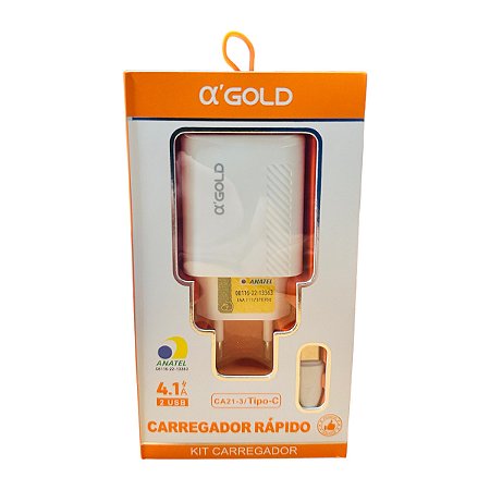 Carregador A'Gold Tipo-C 4.1A 2 USB CA21-3 Anatel