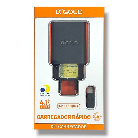 Carregador A'Gold Tipo-C 4.1A 2 USB CA28-3 Anatel