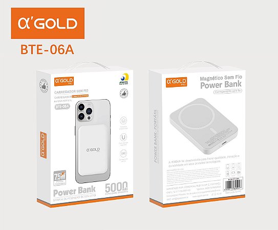 Carregador Portátil Power Bank Por Indução A'Gold BTE-06A 5.000mAh 7.5W