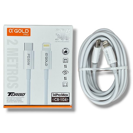 Cabo Turbo USB-C Para Lightning 30W 2M A'Gold CB-104