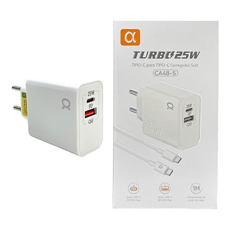 Carregador Turbo A'Gold USB + USB-C para Tipo-C 25W CA48-5 Anatel